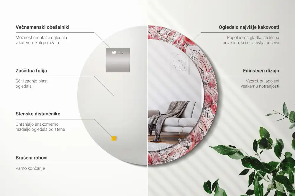 Lustro ścienne dekoracyjne okrągłe ptaki flamingi