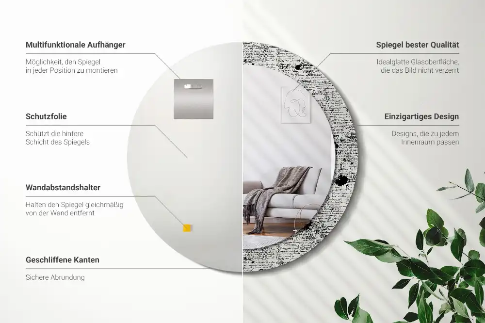 Lustro ramka z nadrukiem okrągłe szkice