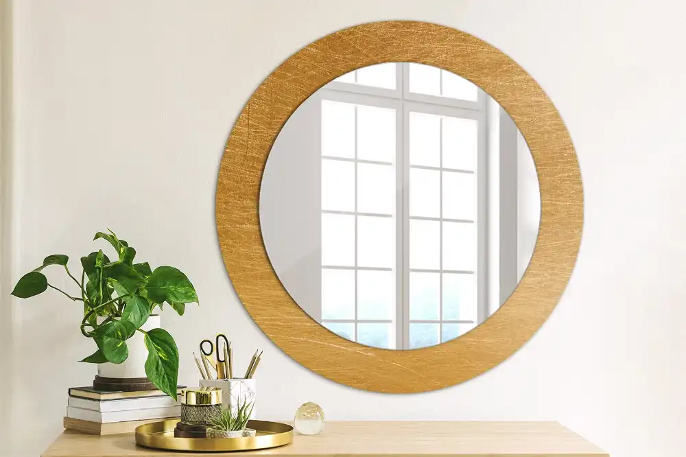 Lustro z drukowaną ramką okrągłe styl loft vintage