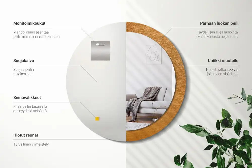 Lustro z drukowaną ramką okrągłe styl loft vintage
