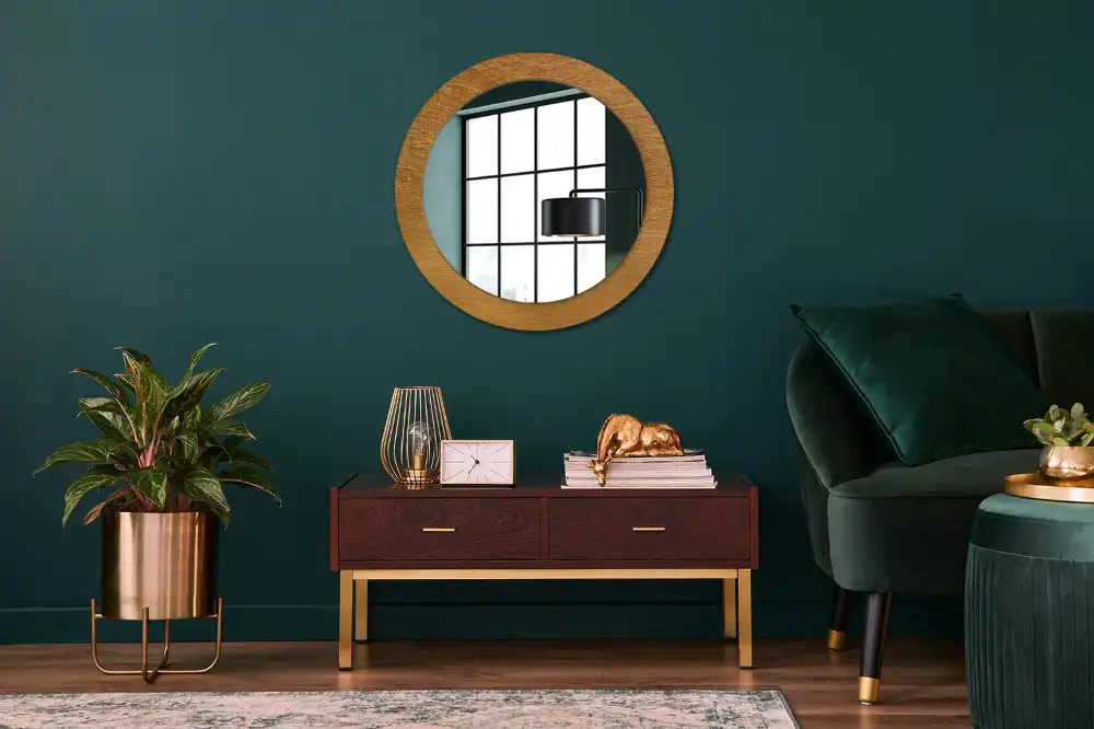 Lustro z drukowaną ramką okrągłe styl loft vintage