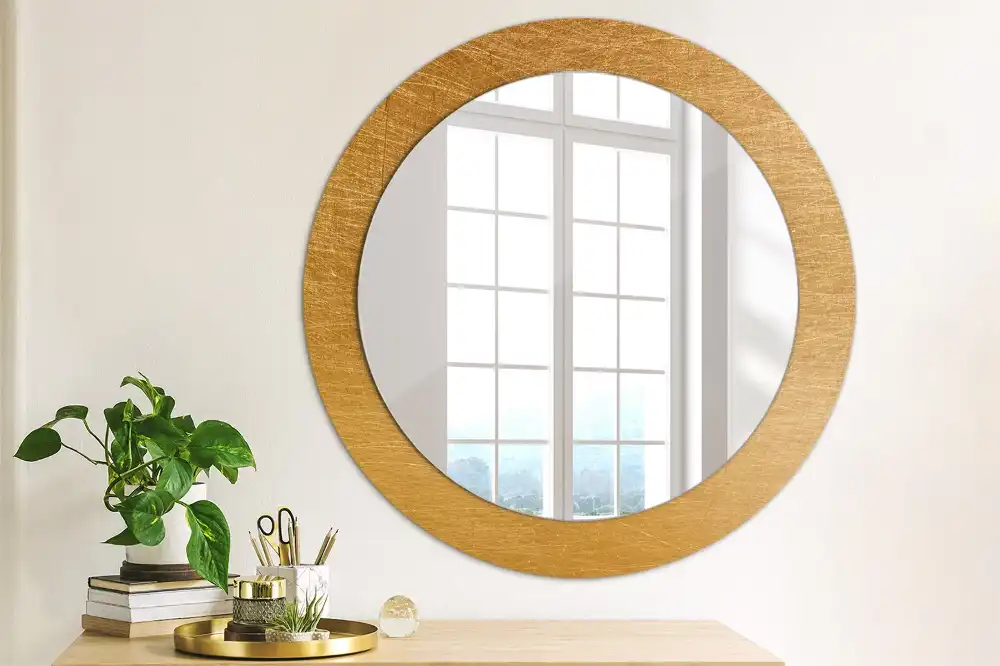 Lustro z drukowaną ramką okrągłe styl loft vintage