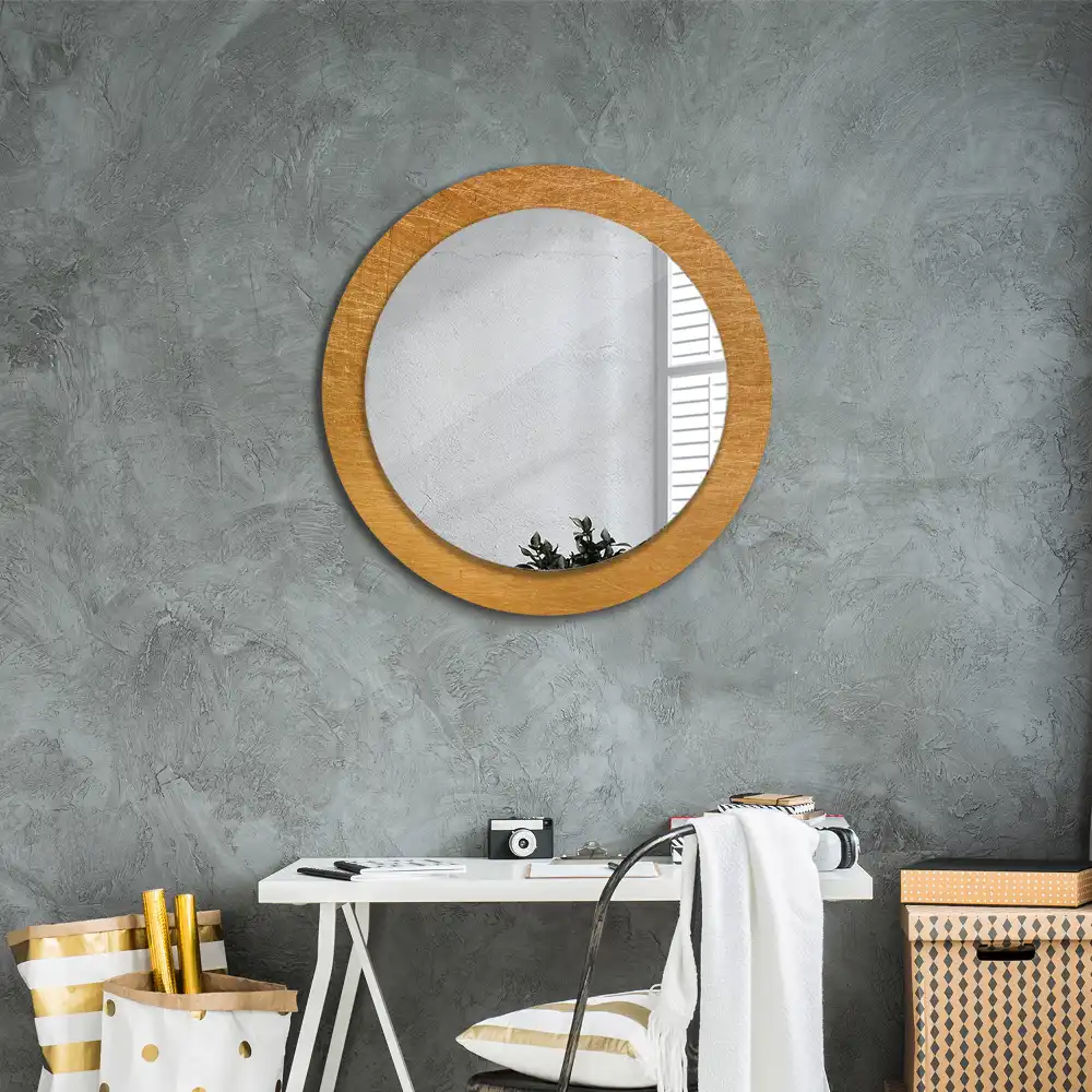 Lustro z drukowaną ramką okrągłe styl loft vintage