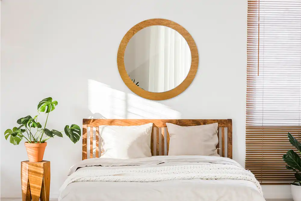Lustro z drukowaną ramką okrągłe styl loft vintage
