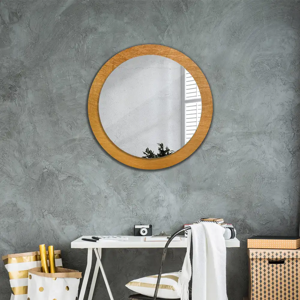 Lustro z drukowaną ramką okrągłe styl loft vintage
