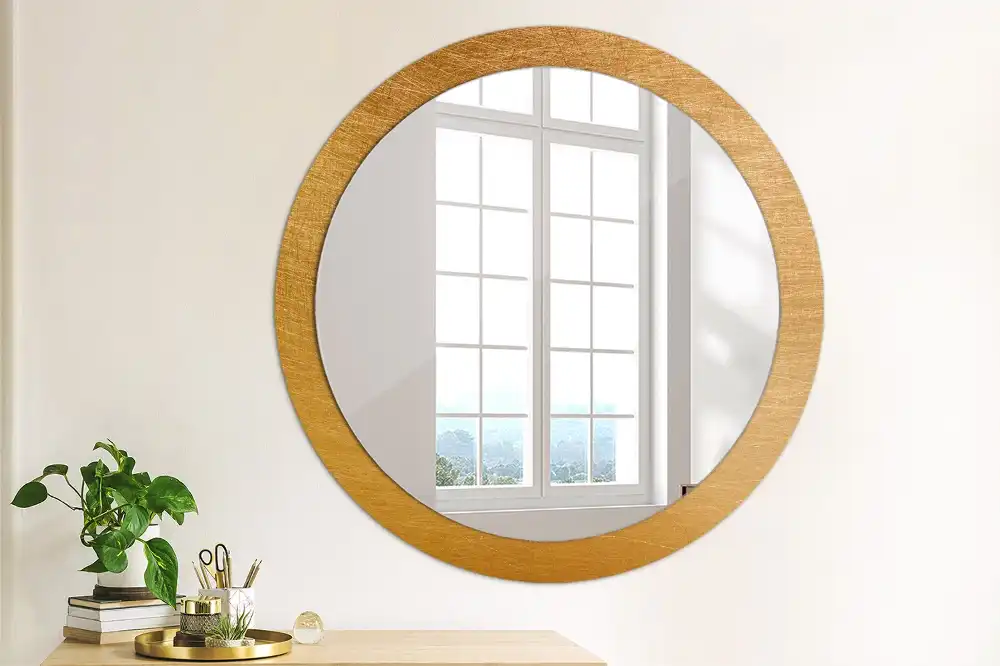 Lustro z drukowaną ramką okrągłe styl loft vintage