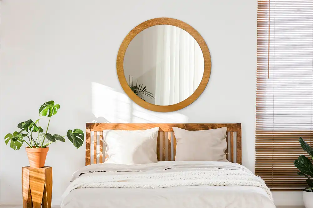Lustro z drukowaną ramką okrągłe styl loft vintage