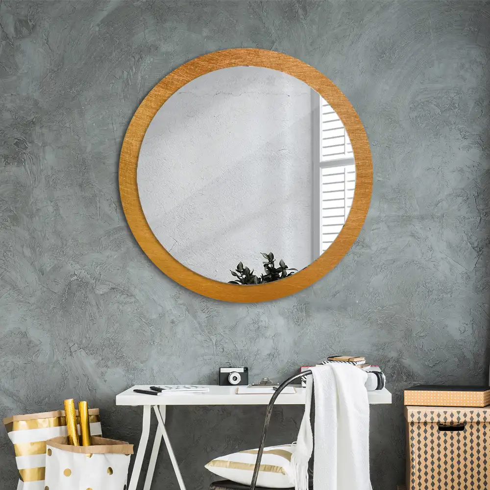 Lustro z drukowaną ramką okrągłe styl loft vintage