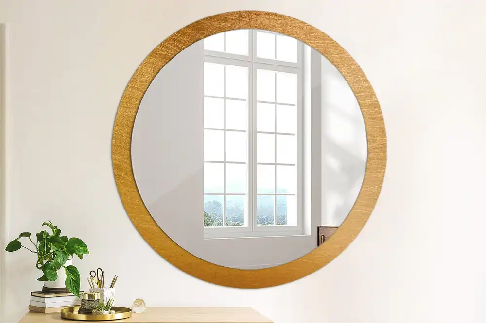 Lustro z drukowaną ramką okrągłe styl loft vintage
