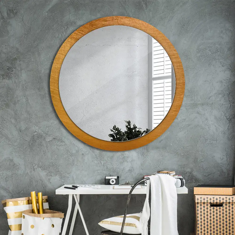 Lustro z drukowaną ramką okrągłe styl loft vintage