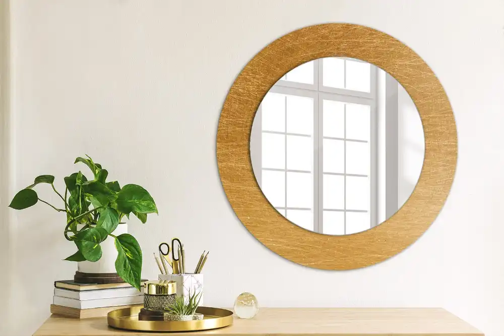 Lustro z drukowaną ramką okrągłe styl loft vintage