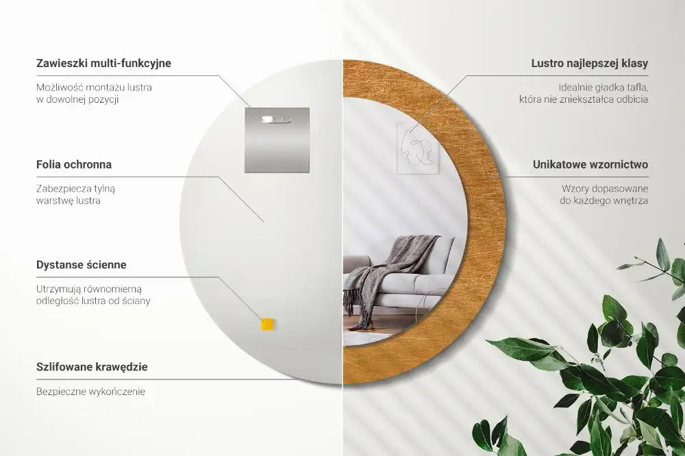 Lustro z drukowaną ramką okrągłe styl loft vintage
