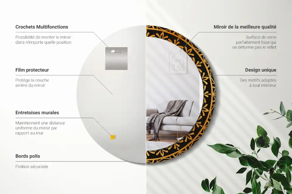 Lustro z nadrukiem okrągłe wzór mandali