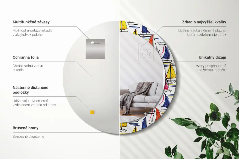 Lustro ramka z nadrukiem okrągłe barwne łódki