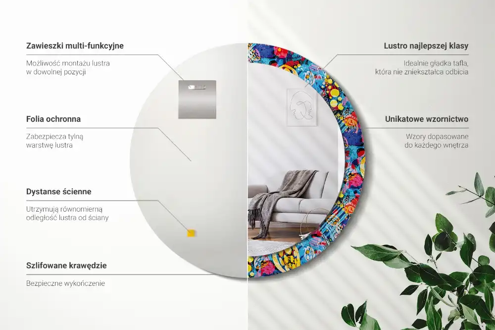 Lustro z nadrukiem dekoracyjne okrągłe barwne bazgroły