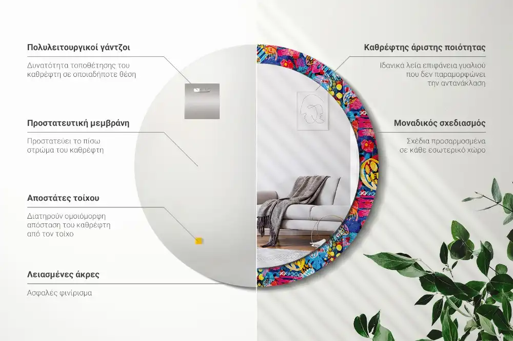 Lustro z nadrukiem dekoracyjne okrągłe barwne bazgroły