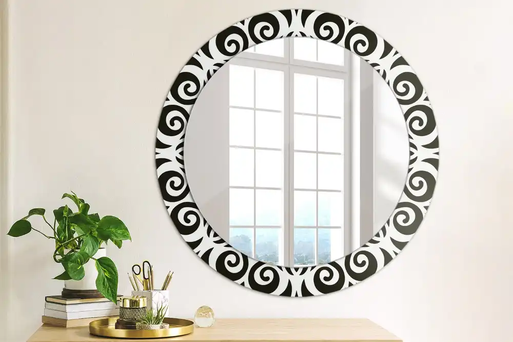Lustro z drukowaną ramką okrągłe ornament czarny