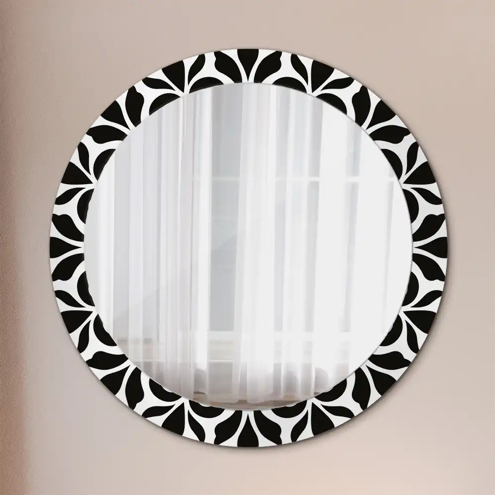 Lustro z drukowaną ramką okrągłe ornament czarny