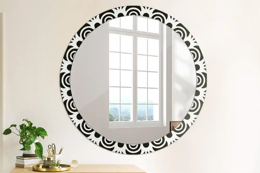 Lustro z drukowaną ramką okrągłe ornament czarny