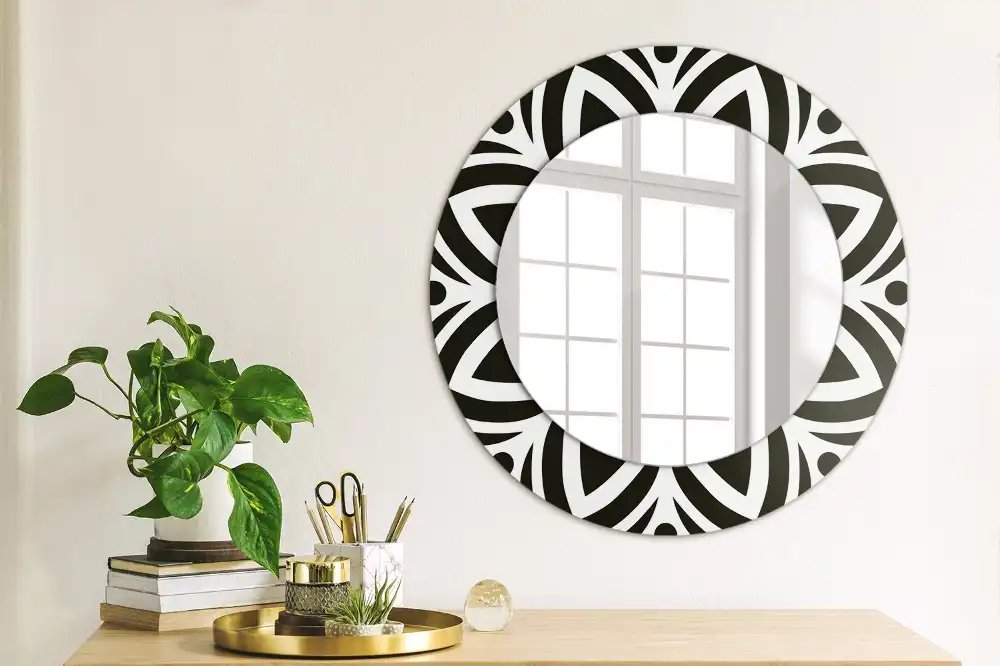 Lustro z drukowaną ramką okrągłe ornament czarny