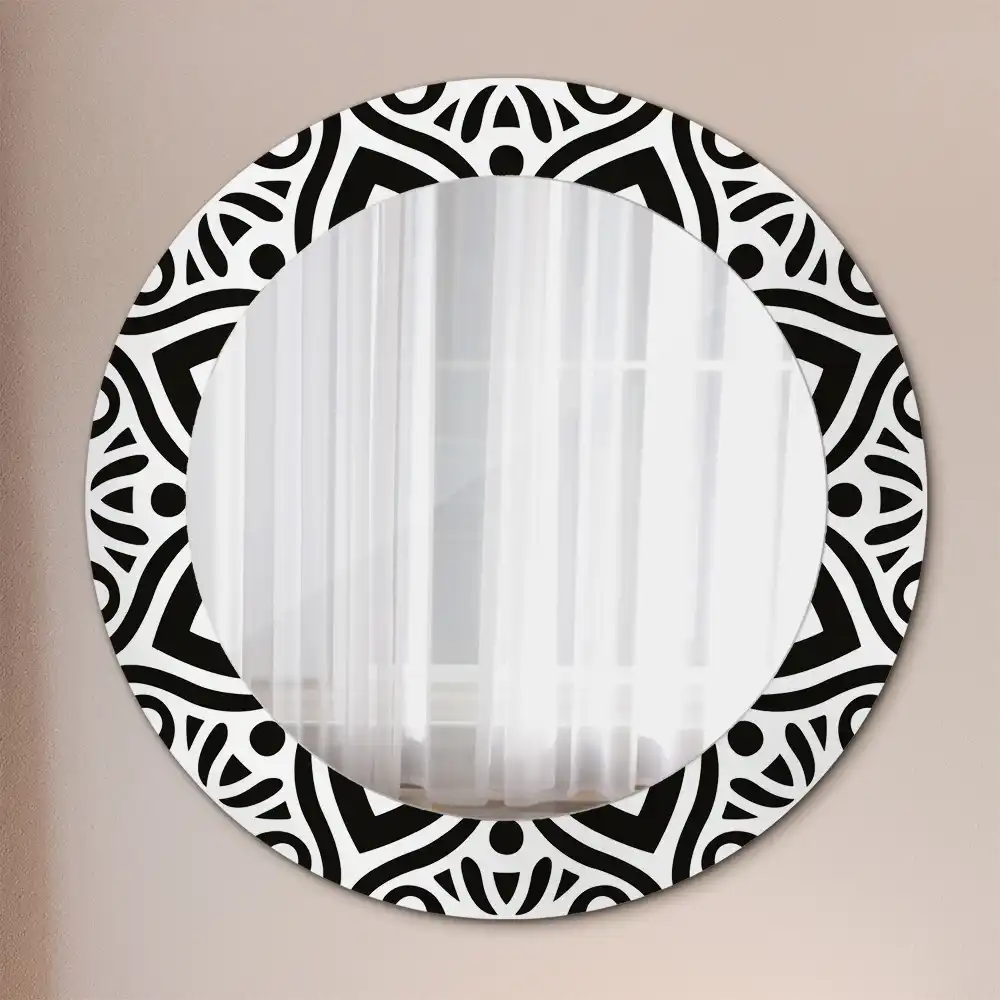 Lustro z drukowaną ramką okrągłe ornament czarny