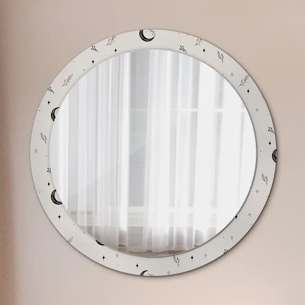 Lustro dekoracyjne okrągłe rysowane rośliny