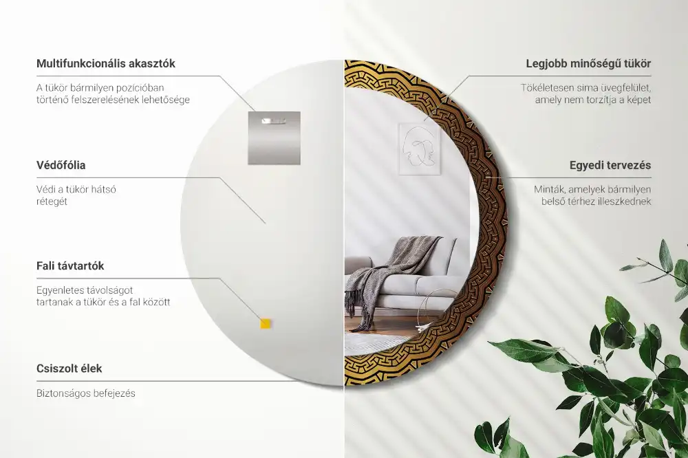 Lustro z nadrukiem okrągłe ornament grecki