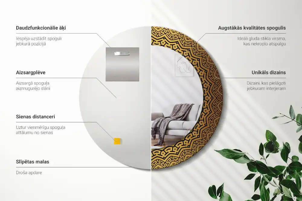 Lustro z nadrukiem okrągłe ornament grecki