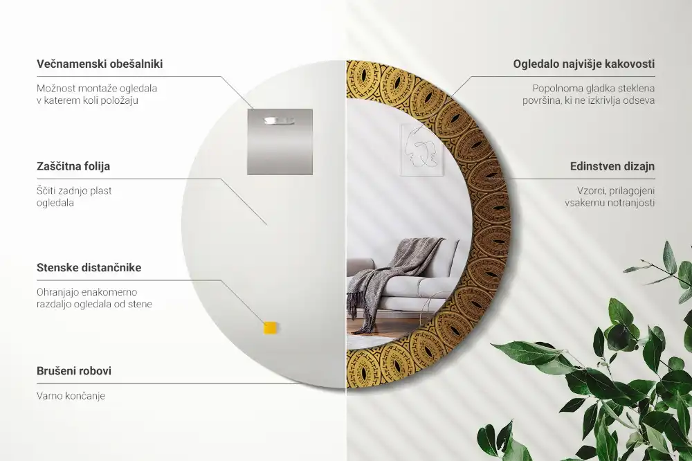 Lustro z nadrukiem okrągłe ornament grecki