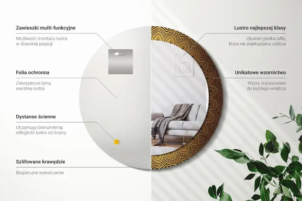 Lustro z nadrukiem okrągłe ornament grecki