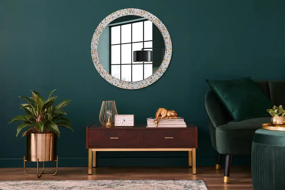 Lustro z nadrukiem dekoracyjne okrągłe drobne kwiatki