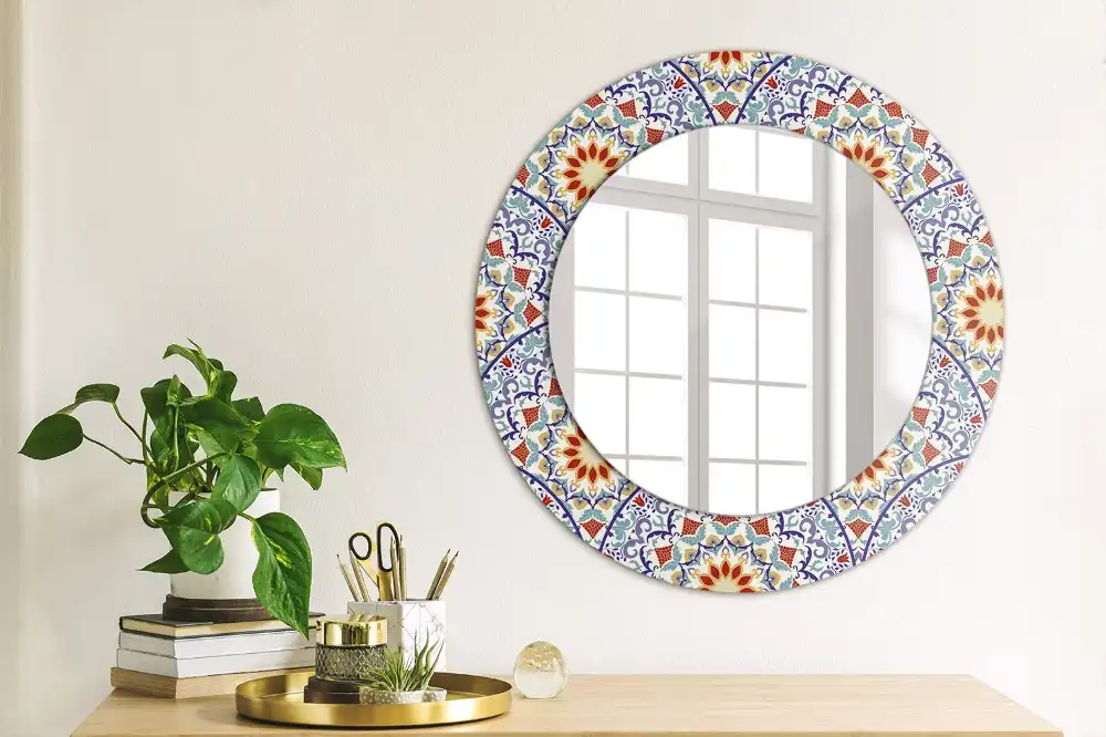 Lustro z drukowaną ramką okrągłe kompozycja orientalna