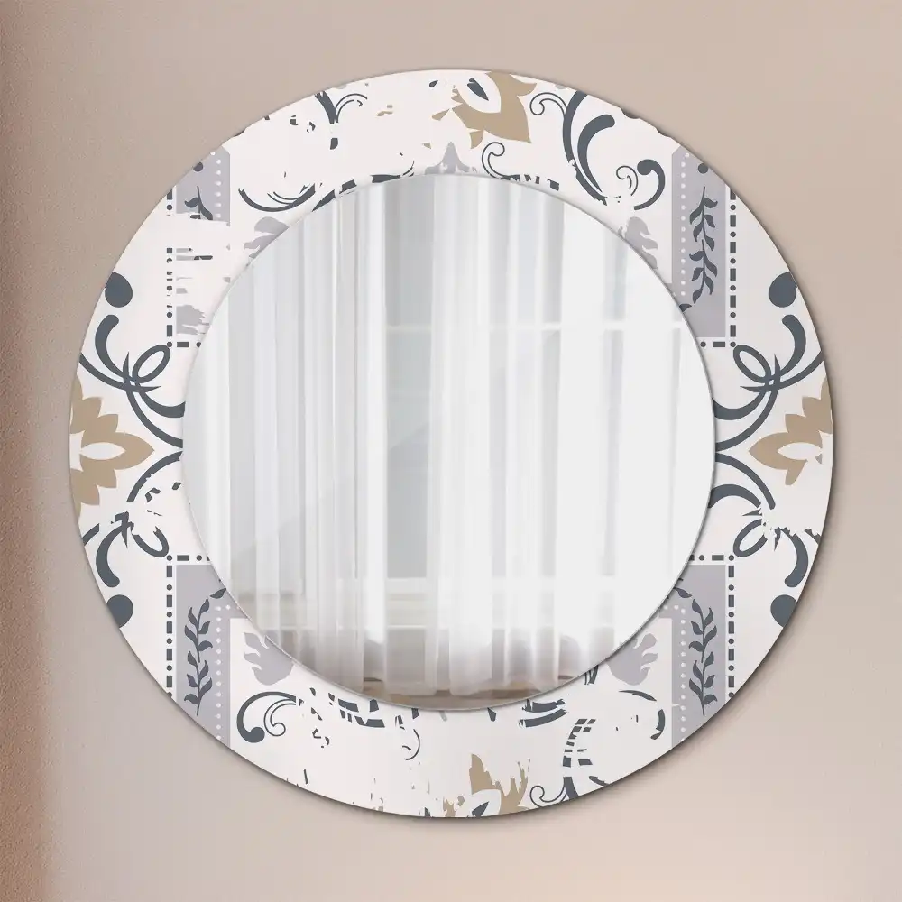 Lustro z drukowaną ramką okrągłe kafelki retro