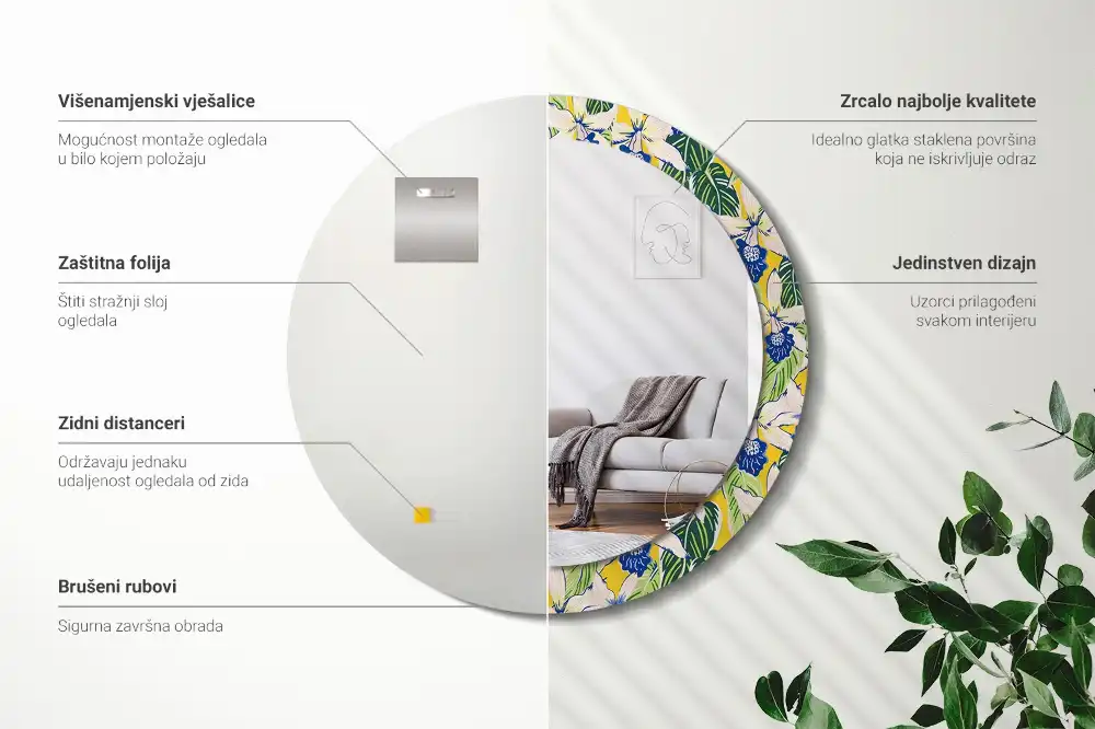 Lustro ścienne dekoracyjne okrągłe storczyki