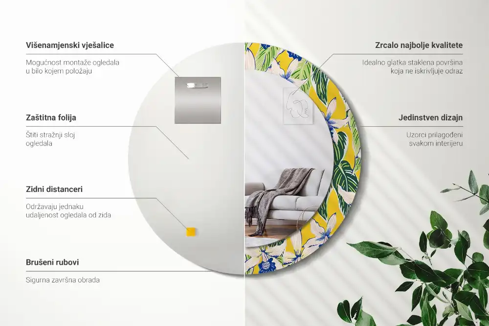 Lustro ścienne dekoracyjne okrągłe storczyki