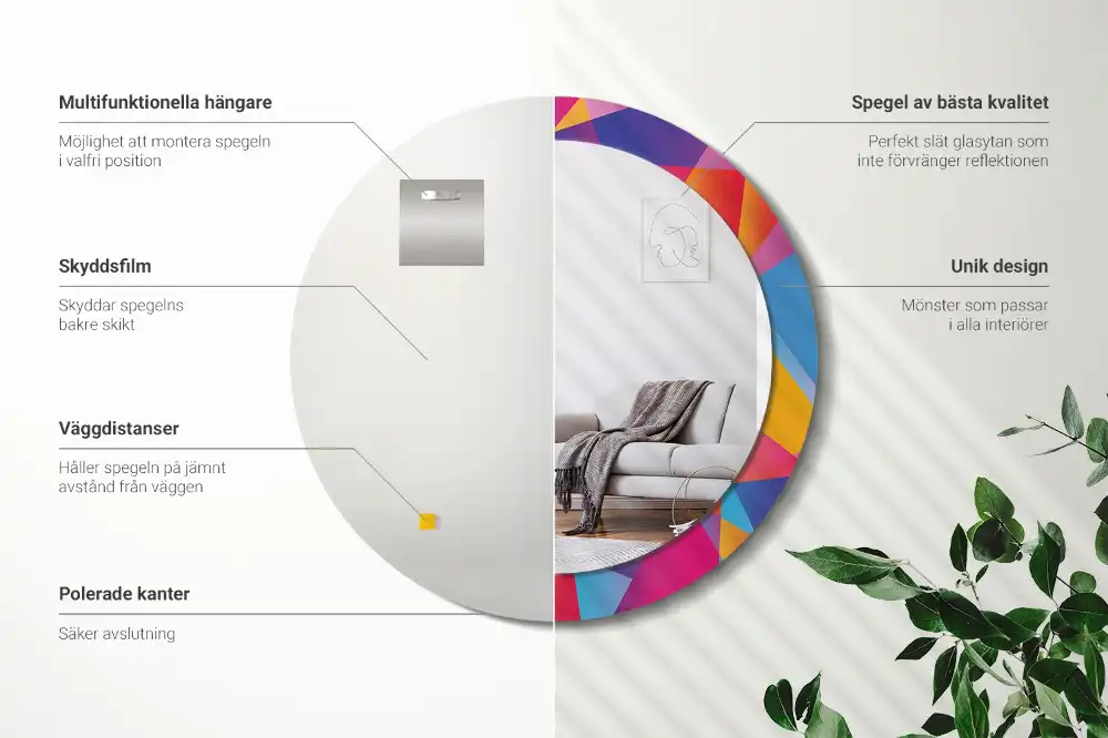 Lustro z drukowaną ramką okrągłe geometryczna kompozycja