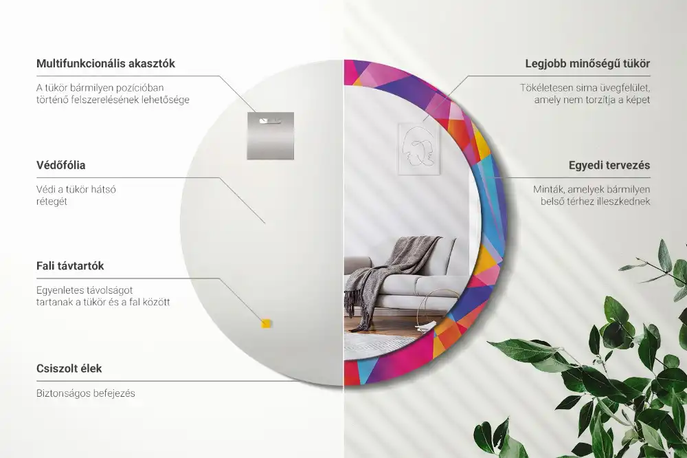 Lustro z drukowaną ramką okrągłe geometryczna kompozycja