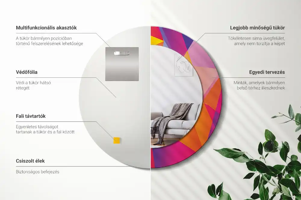 Lustro z drukowaną ramką okrągłe geometryczna kompozycja