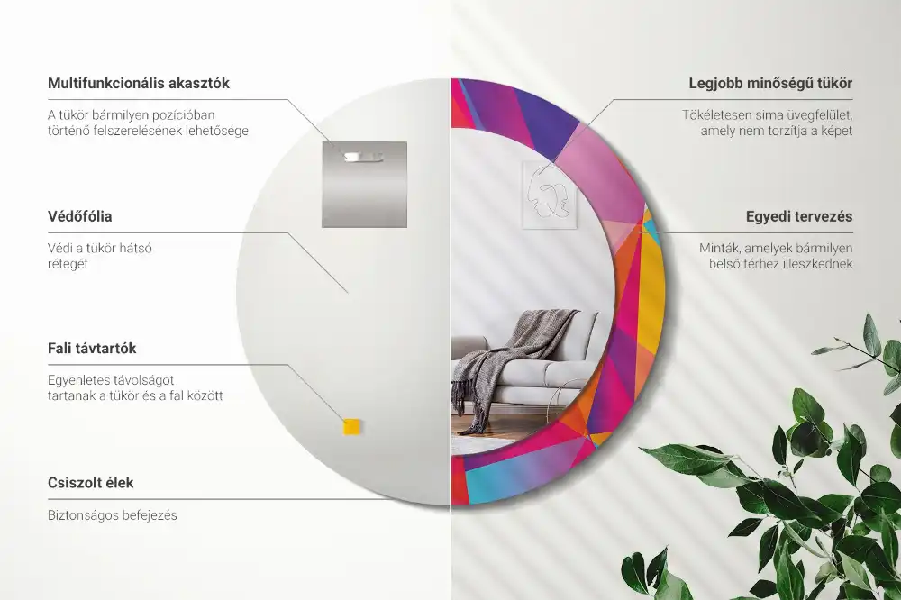 Lustro z drukowaną ramką okrągłe geometryczna kompozycja