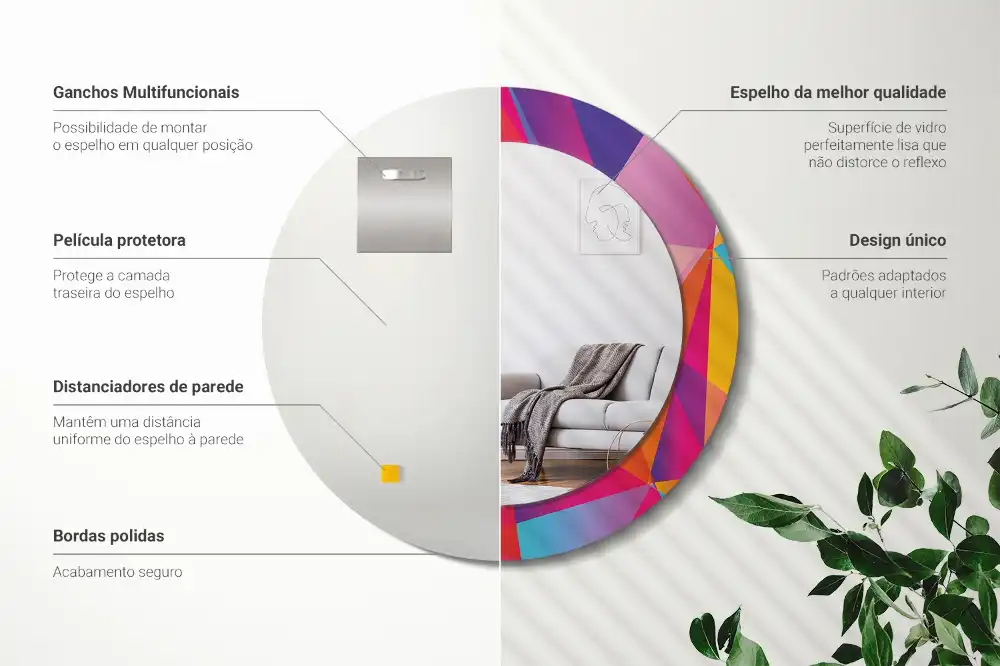 Lustro z drukowaną ramką okrągłe geometryczna kompozycja