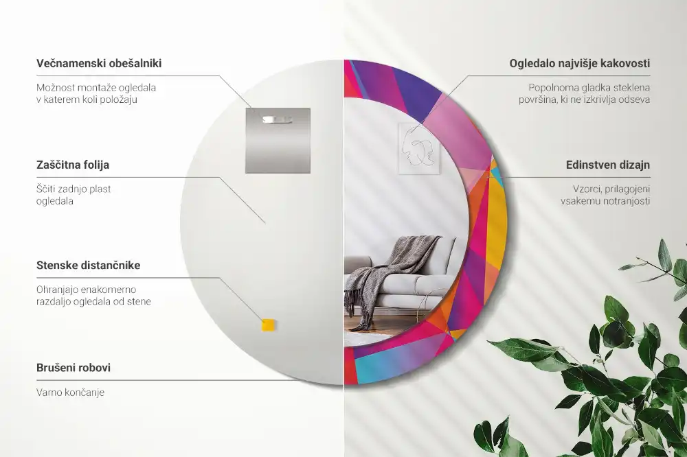 Lustro z drukowaną ramką okrągłe geometryczna kompozycja