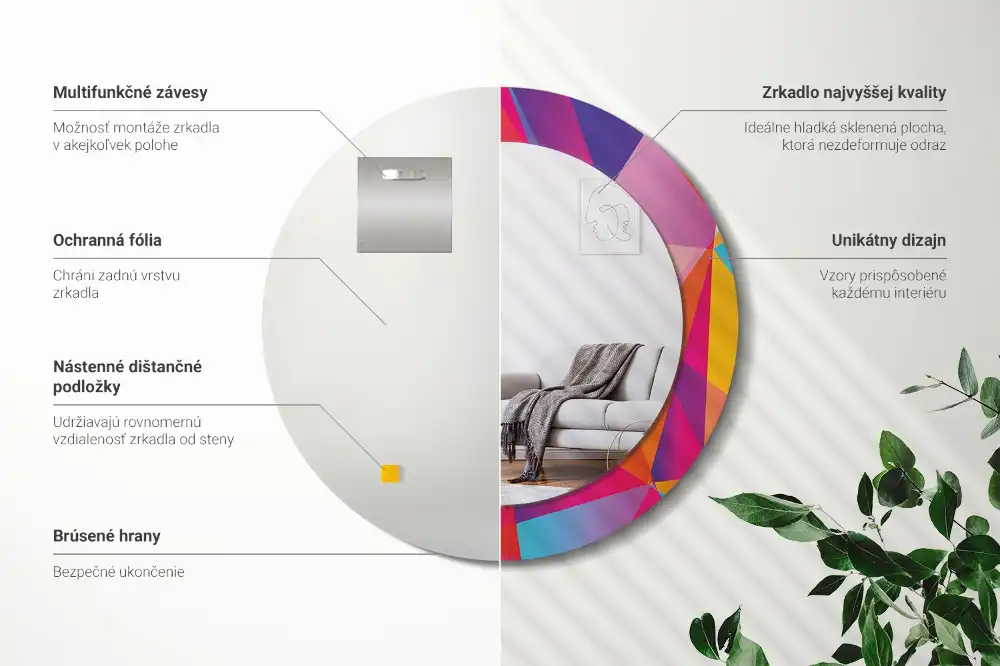 Lustro z drukowaną ramką okrągłe geometryczna kompozycja