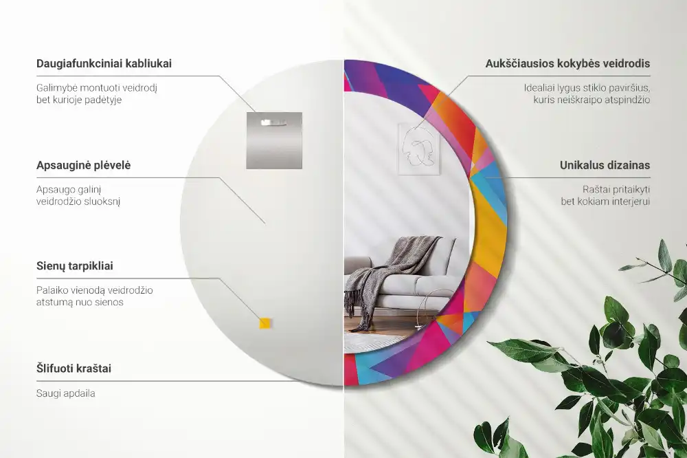 Lustro z drukowaną ramką okrągłe geometryczna kompozycja