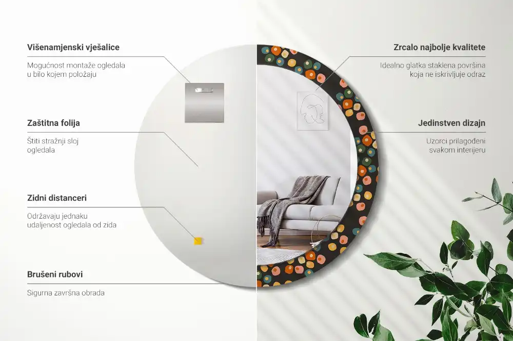 Lustro dekoracyjne okrągłe kropkowane kwiaty