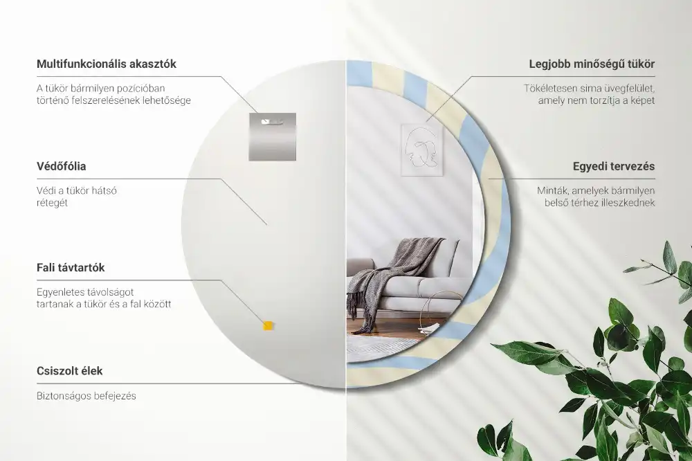 Lustro z nadrukiem okrągłe forma abstrakcyjna