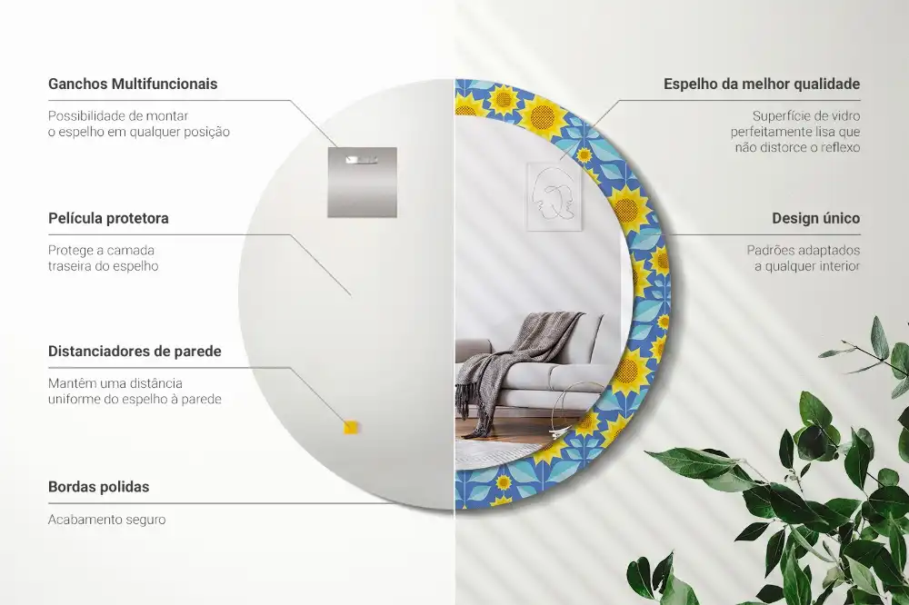 Lustro z nadrukiem dekoracyjne okrągłe słoneczniki geometryczne