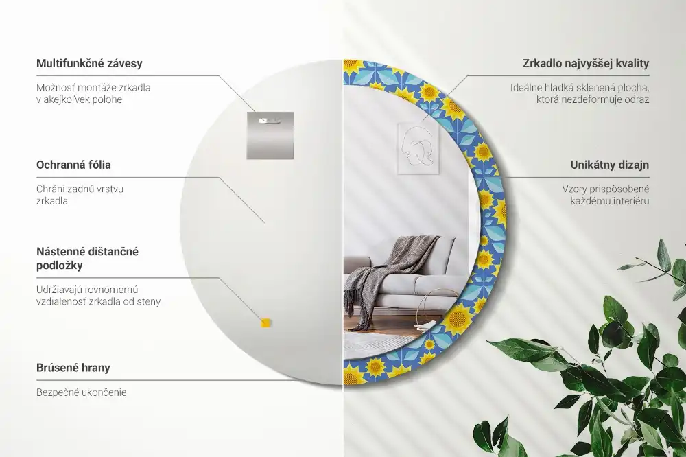 Lustro z nadrukiem dekoracyjne okrągłe słoneczniki geometryczne