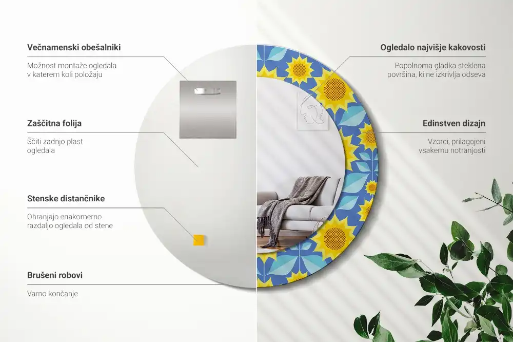 Lustro z nadrukiem dekoracyjne okrągłe słoneczniki geometryczne