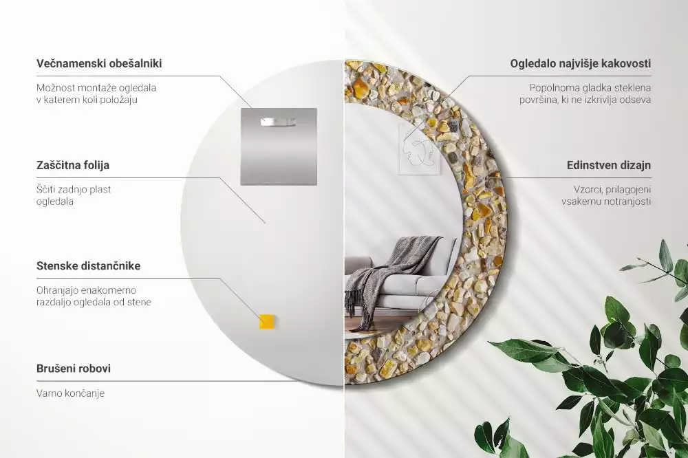 Lustro ramka z nadrukiem okrągłe deseń lastryko