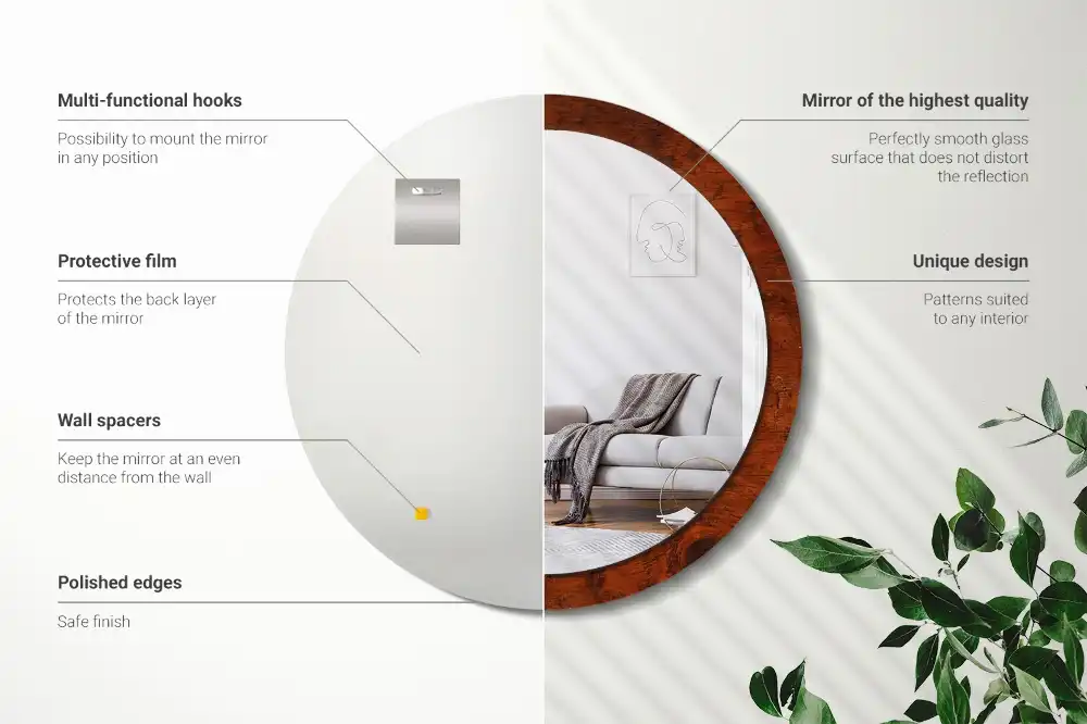 Lustro z nadrukiem okrągłe drewno naturalne